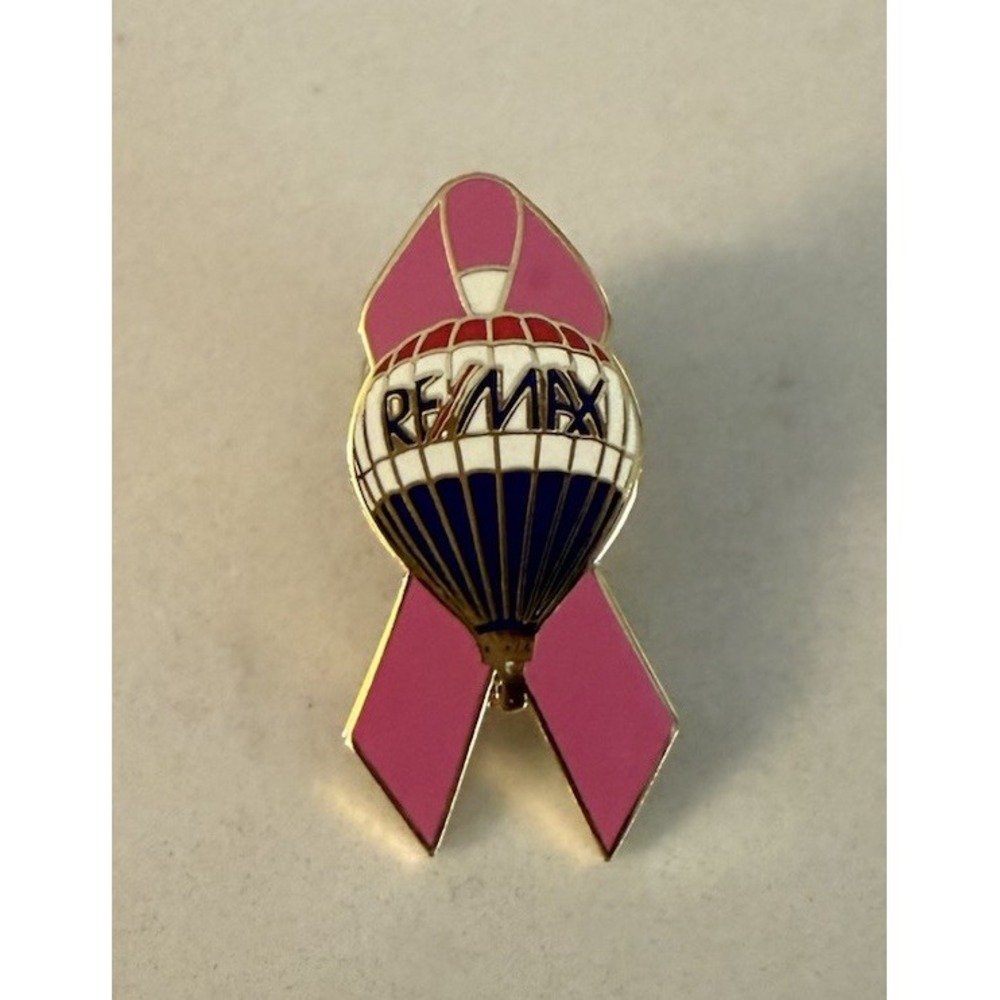 Breast Cancer Awareness Lapel Pin ReMax Realty Pink Ribbon Hot Air Balloon